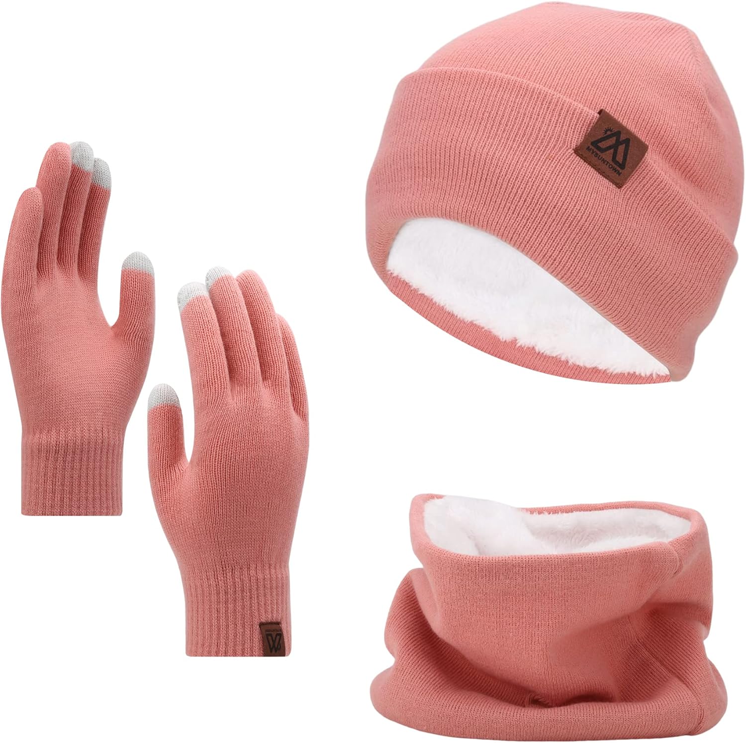 mysuntown Winter Hat Scarf and Touch Screen Gloves 3-Piece Set, 2025 Cold Weather Knit Fleece Lined Warm Unisex Sets